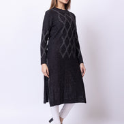 Dark Grey Self Design Kurti