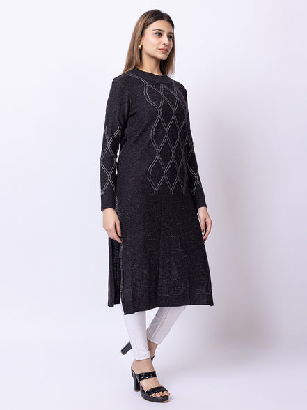 Dark Grey Self Design Kurti