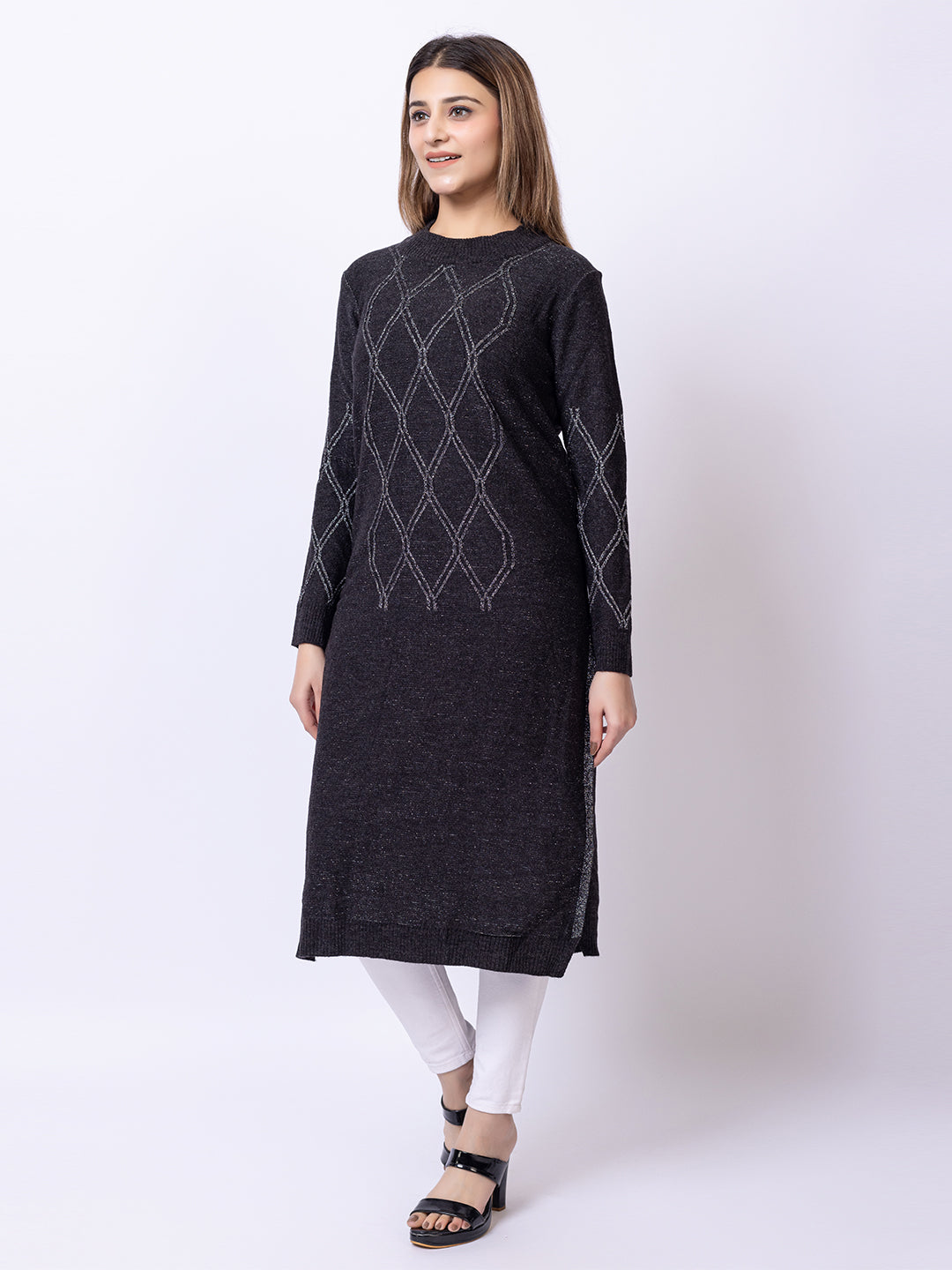 Dark Grey Self Design Kurti