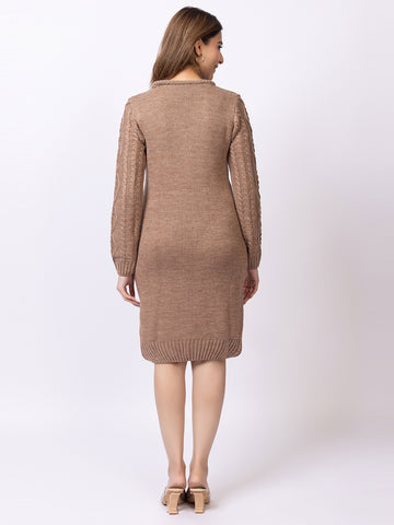 Beige Solid Dress