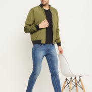 Olive Mock Neck  Front Zipper Jacket