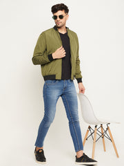 Olive Mock Neck  Front Zipper Jacket