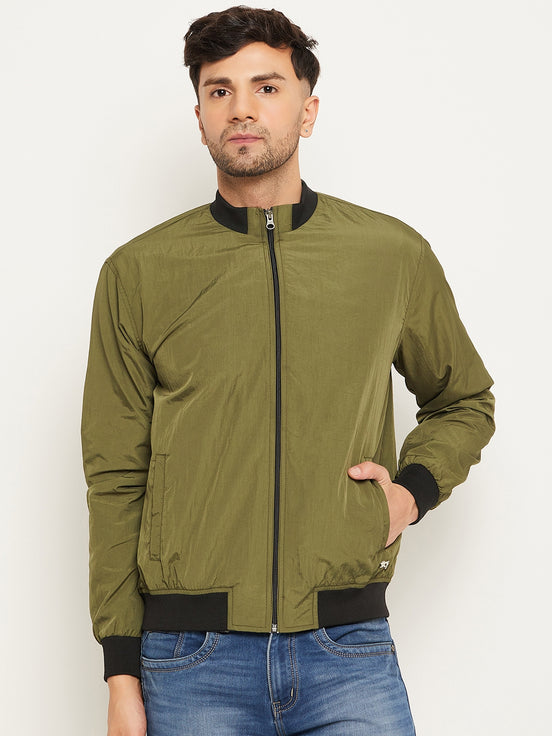 Olive Mock Neck  Front Zipper Jacket
