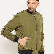 Olive Mock Neck  Front Zipper Jacket
