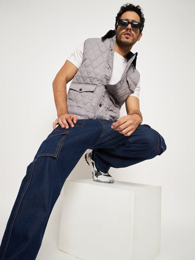 Grey Front Zipper Jacket