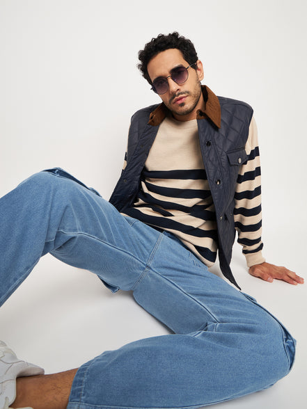 Navy Front Zipper Jacket