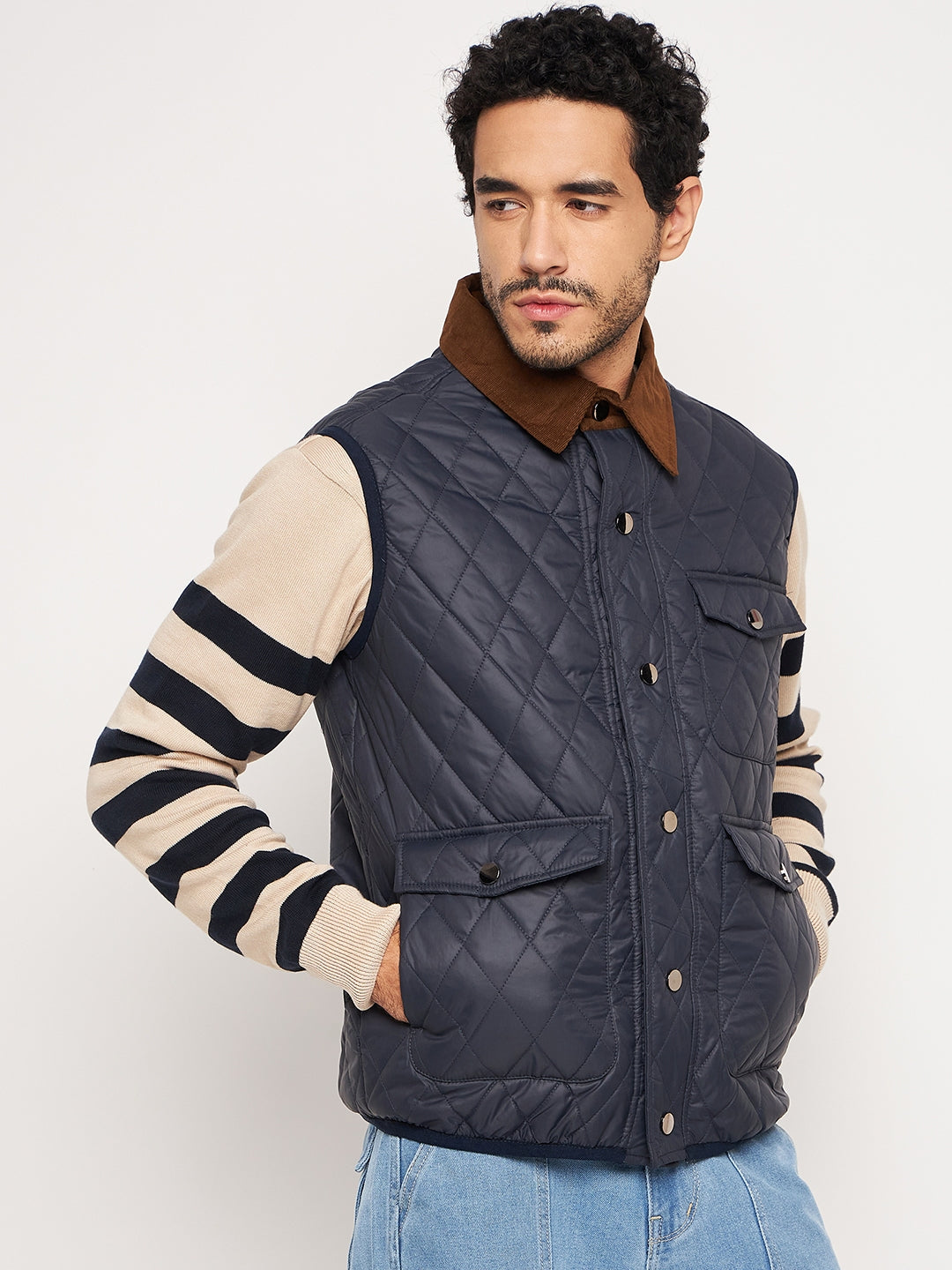 Navy Front Zipper Jacket