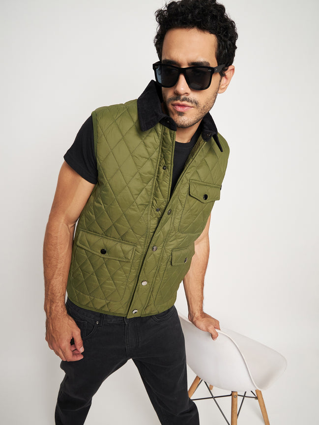 Olive Front Zipper Jacket