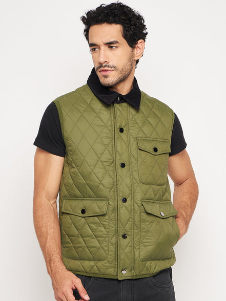 Olive Front Zipper Jacket