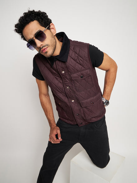 Wine Front Zipper Jacket