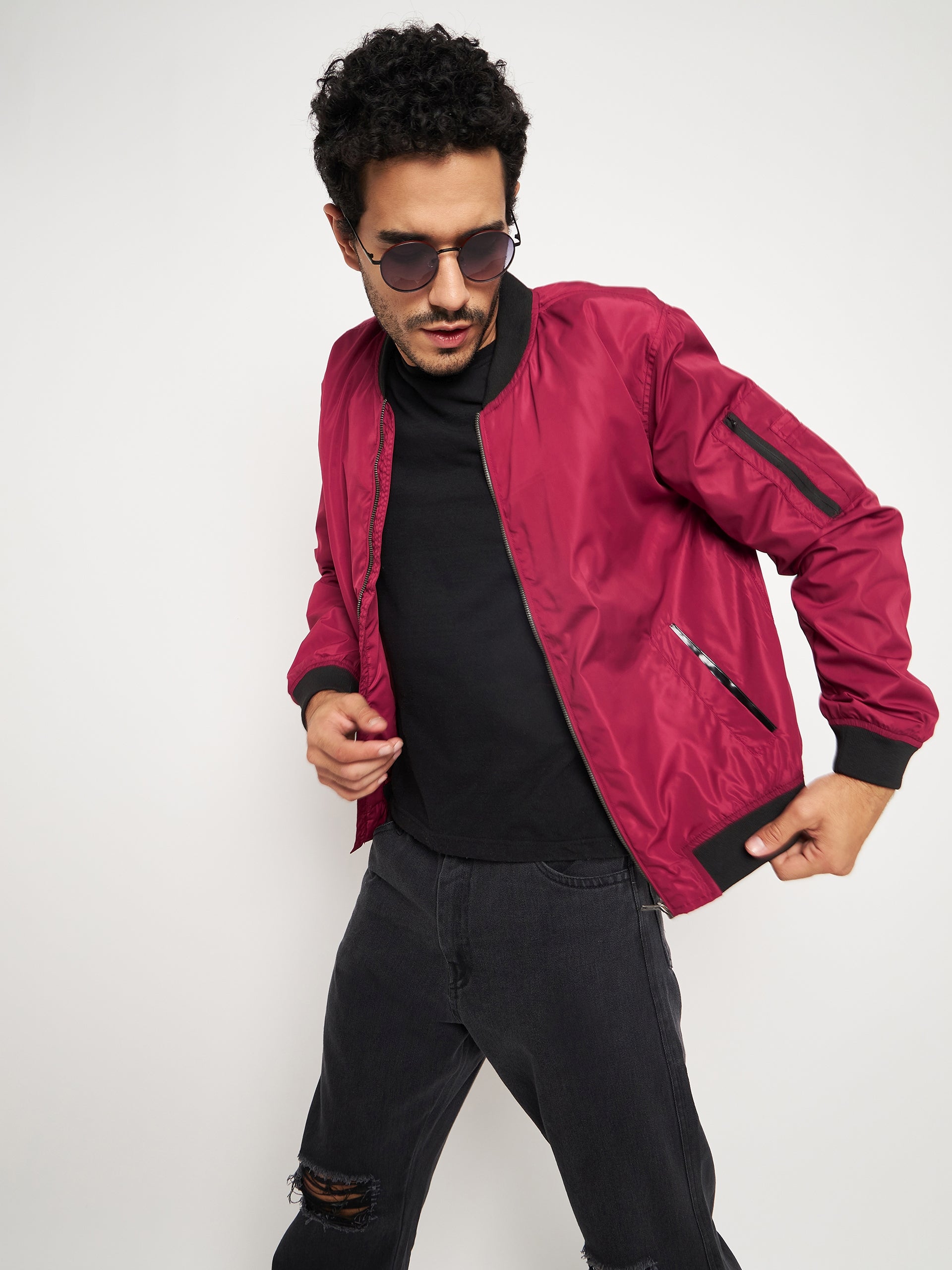 Maroon Front Zipper Jacket