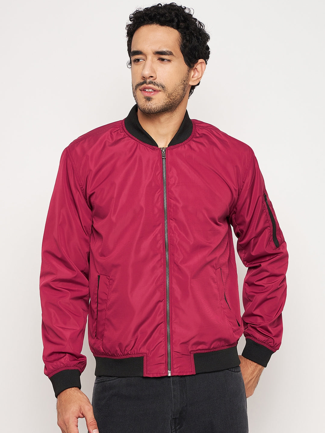 Maroon Front Zipper Jacket