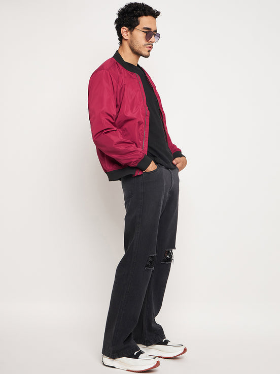 Maroon Front Zipper Jacket