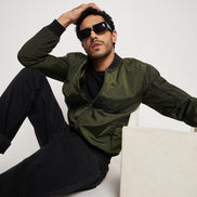 Olive Mock Neck Front Zipper Jacket
