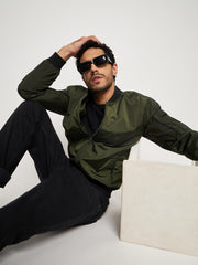 Olive Mock Neck Front Zipper Jacket