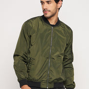 Olive Mock Neck Front Zipper Jacket