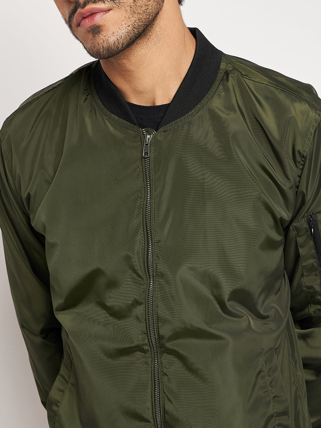 Olive Mock Neck Front Zipper Jacket