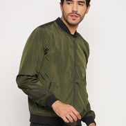 Olive Mock Neck Front Zipper Jacket