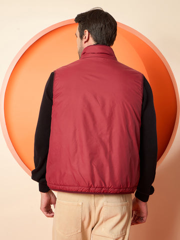 Maroon High Neck Reversible Jacket