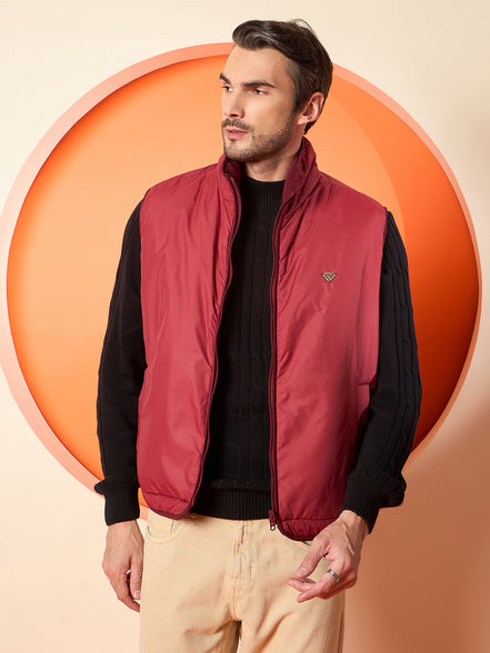Maroon High Neck Reversible Jacket
