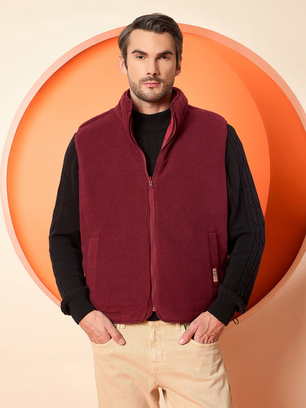 Maroon High Neck Reversible Jacket