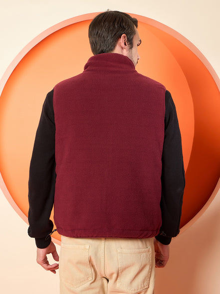 Maroon High Neck Reversible Jacket
