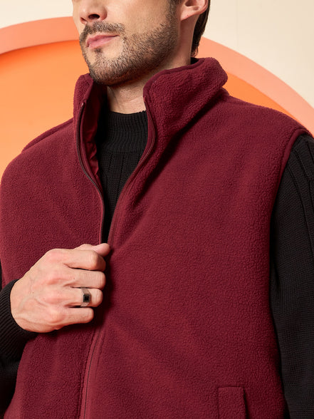 Maroon High Neck Reversible Jacket