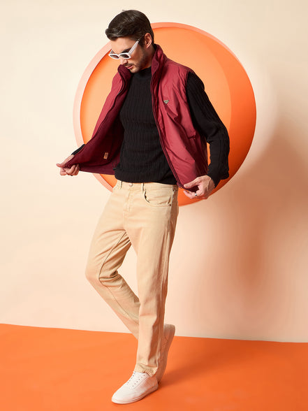 Maroon High Neck Reversible Jacket