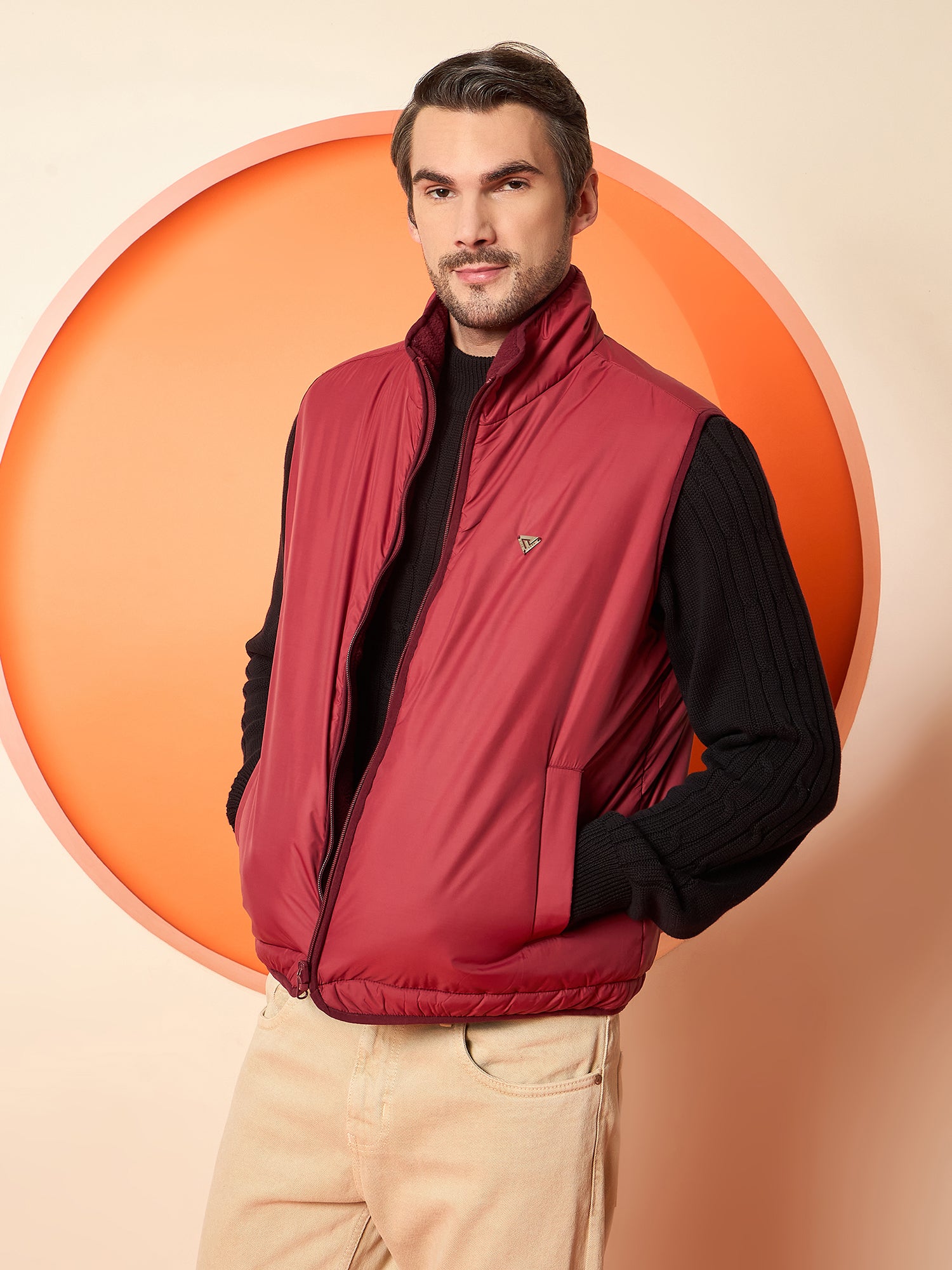 Maroon High Neck Reversible Jacket