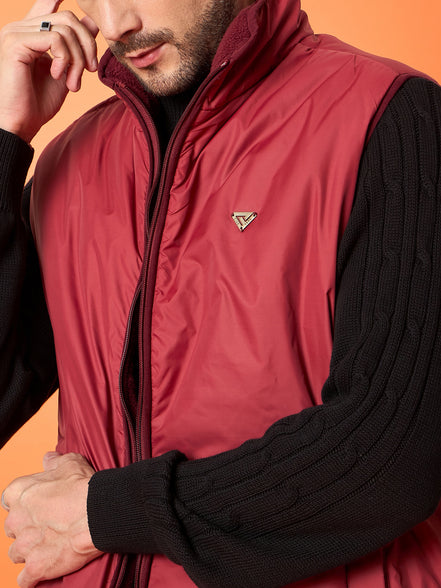 Maroon High Neck Reversible Jacket