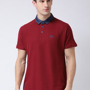 Maroon  Navy Blue Polo Neck T-shirt