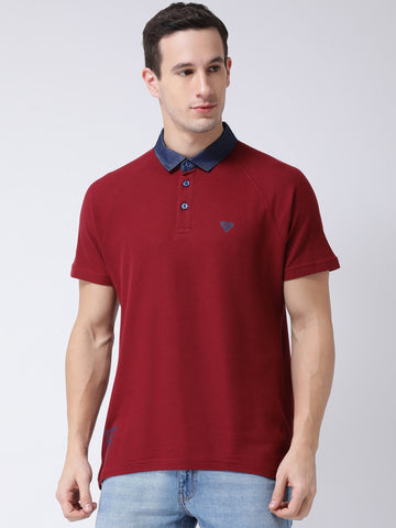 Maroon  Navy Blue Polo Neck T-shirt