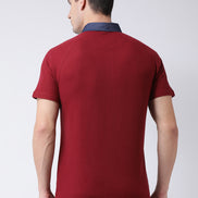 Maroon  Navy Blue Polo Neck T-shirt