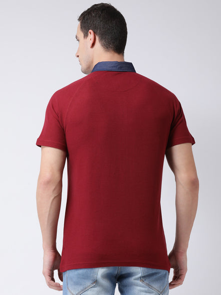 Maroon  Navy Blue Polo Neck T-shirt