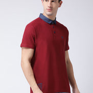 Maroon  Navy Blue Polo Neck T-shirt