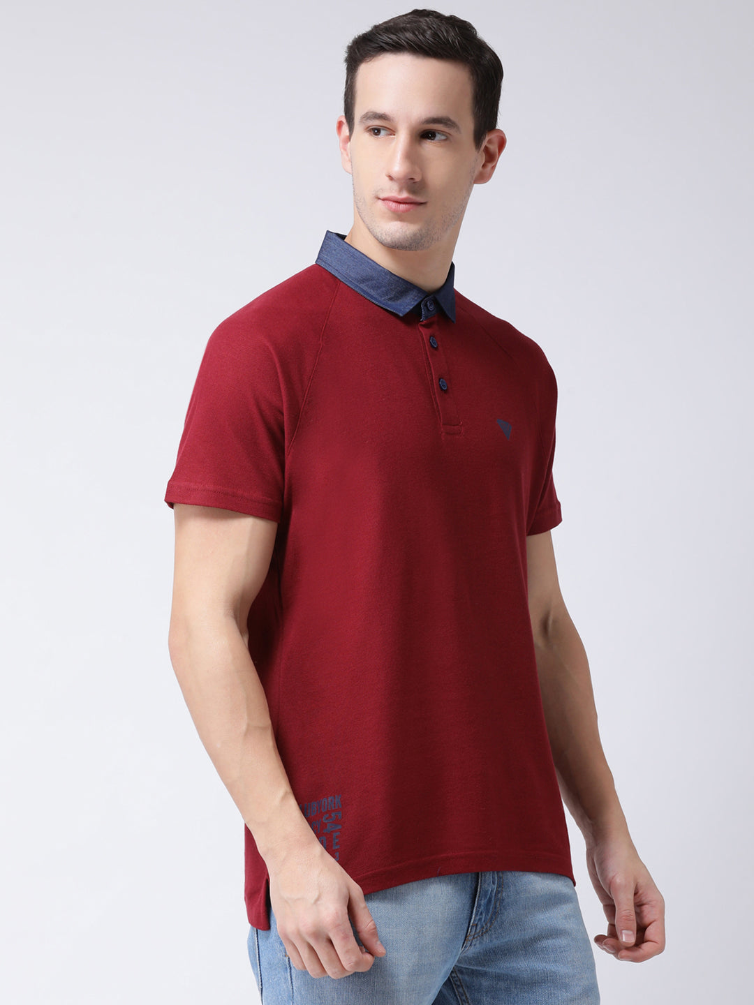 Maroon  Navy Blue Polo Neck T-shirt