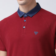 Maroon  Navy Blue Polo Neck T-shirt