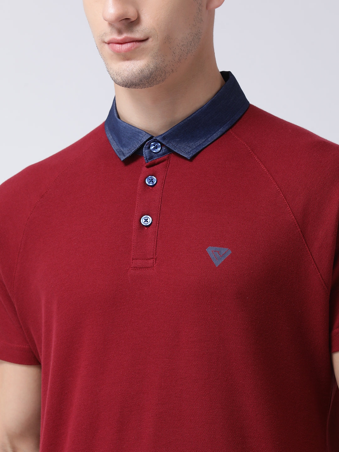 Maroon  Navy Blue Polo Neck T-shirt
