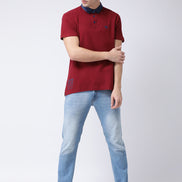 Maroon  Navy Blue Polo Neck T-shirt