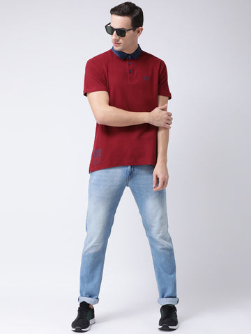 Maroon  Navy Blue Polo Neck T-shirt