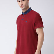 Maroon  Navy Blue Polo Neck T-shirt