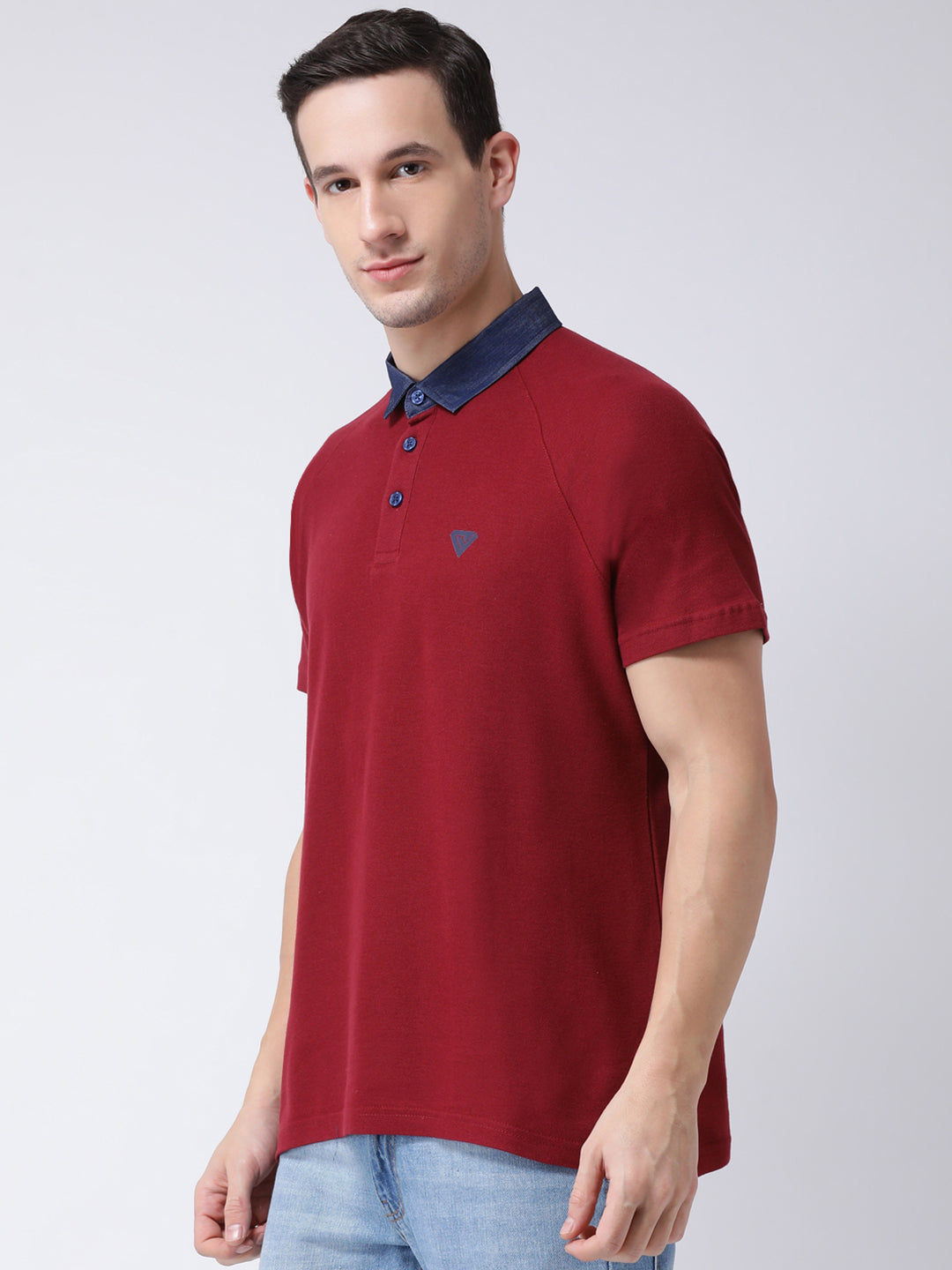Maroon  Navy Blue Polo Neck T-shirt