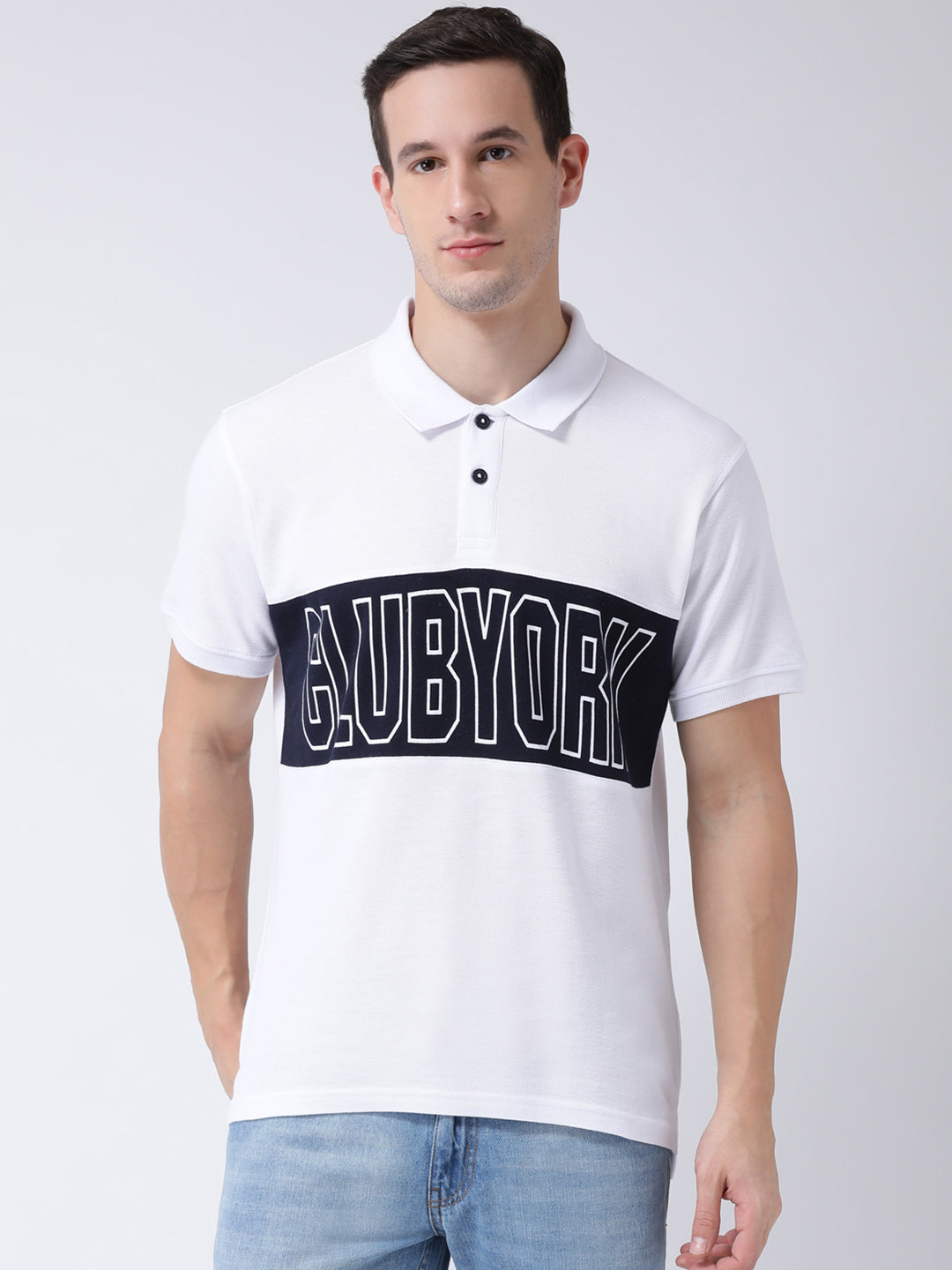 White  Navy Blue T-shirt