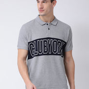 Grey Printed Polo Neck T-shirt