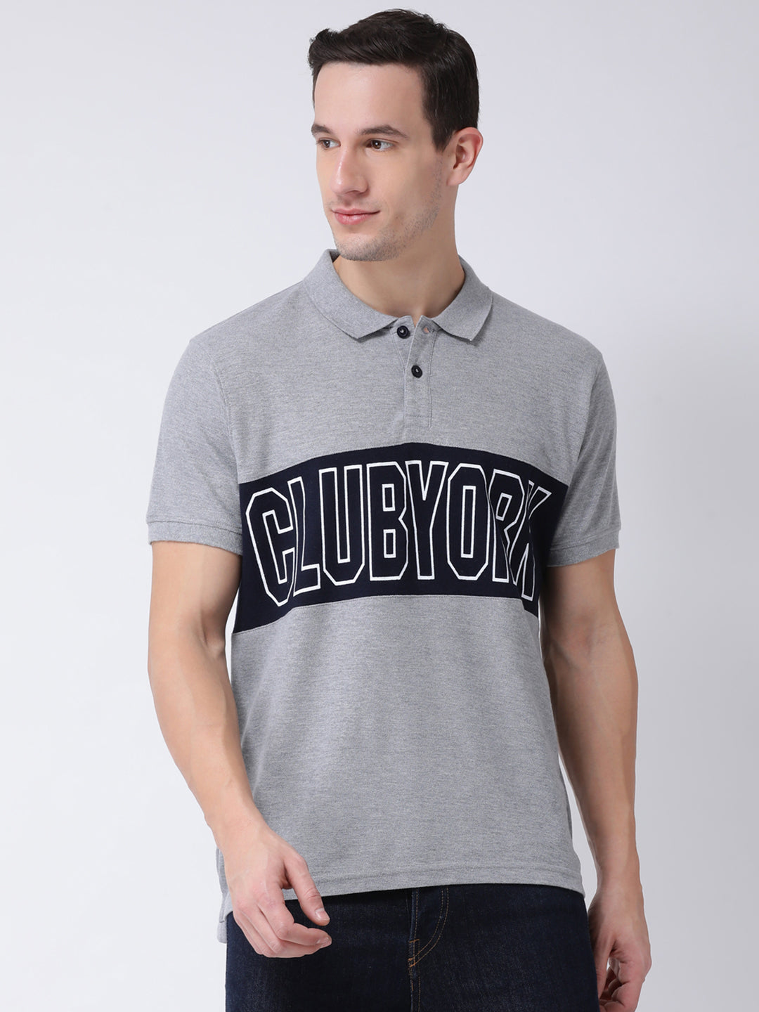 Grey Printed Polo Neck T-shirt