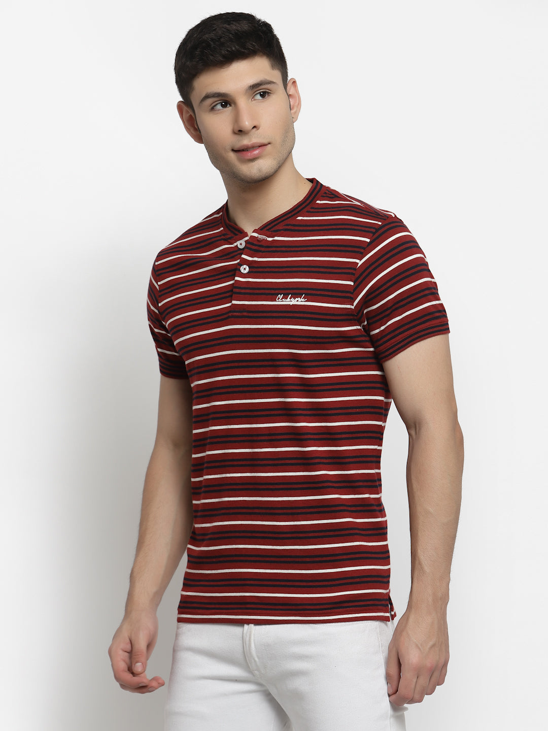 Maroon Henley Neck T-shirt