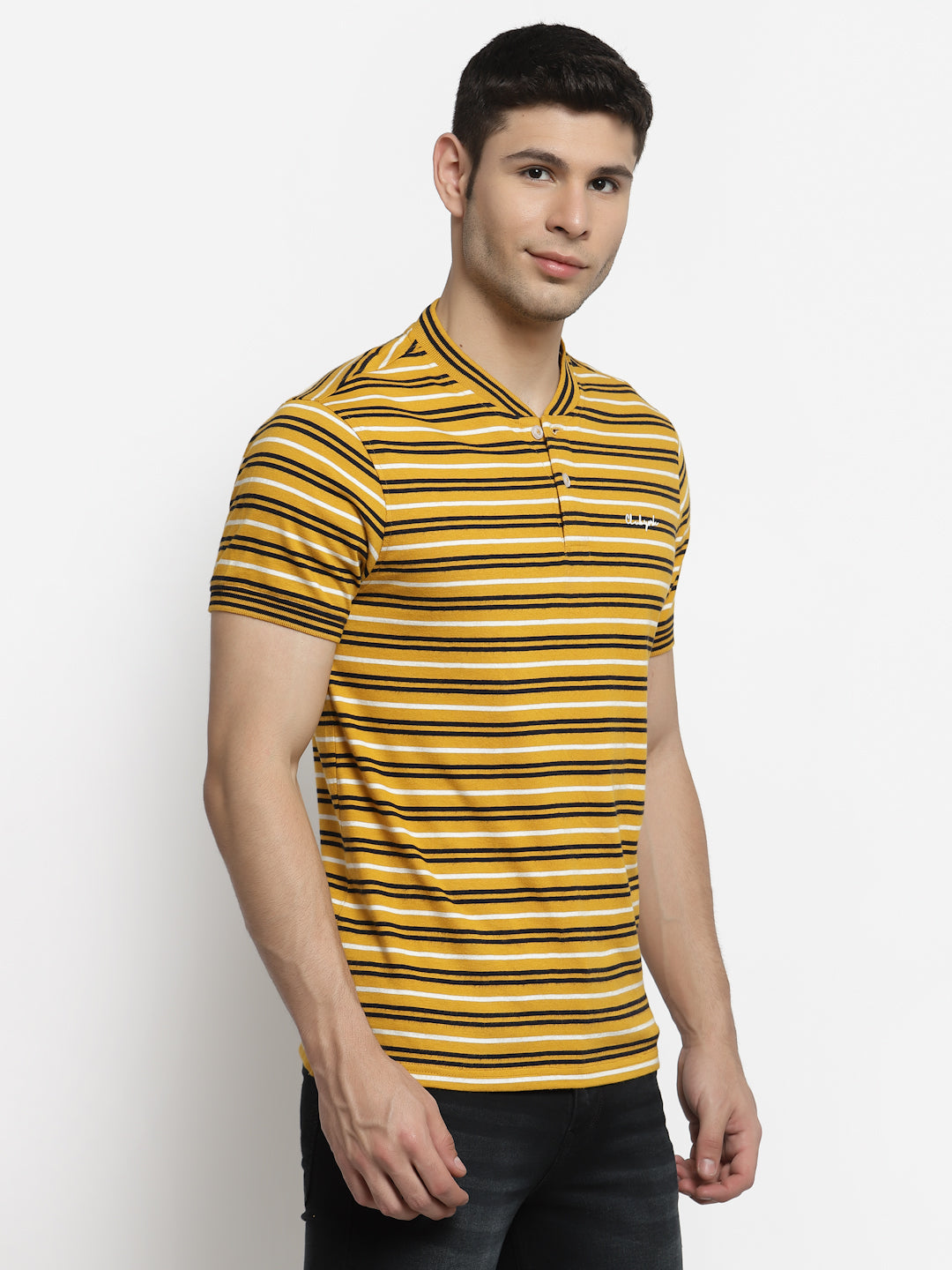 Mustard Yellow Henley Neck T-shirt