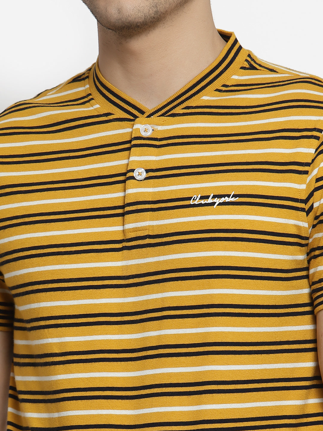 Mustard Yellow Henley Neck T-shirt