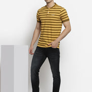 Mustard Yellow Henley Neck T-shirt