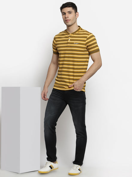 Mustard Yellow Henley Neck T-shirt